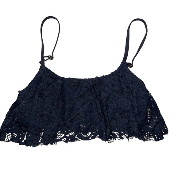 Kenneth Cole Swimwear Crochet Ruffle Off Shoulder Straps Black Bikini Top Size L - Picture 3 of 6